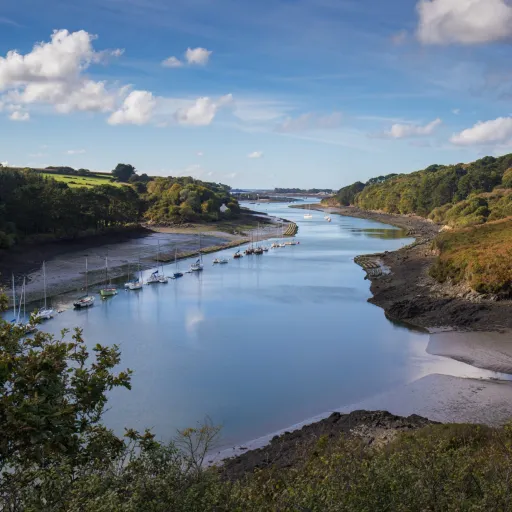 L'aber Wrac'h, estuaire sauvage du Finistère nord, et ses voiliers au mouillage
