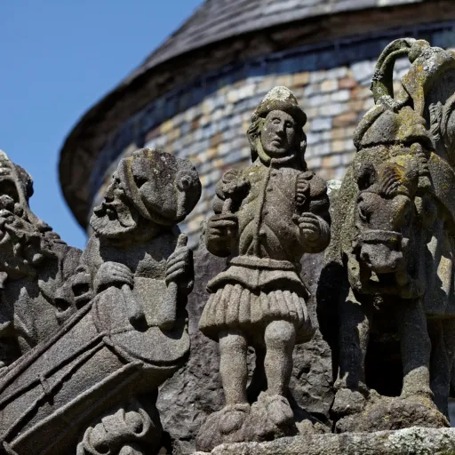 Personnages sculptés du calvaire de l'enclos paroissial de Guimiliau, dans le Finistère