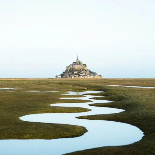 Chénaux serpentant dans les herbus de la baie du Mont-Saint-Michel